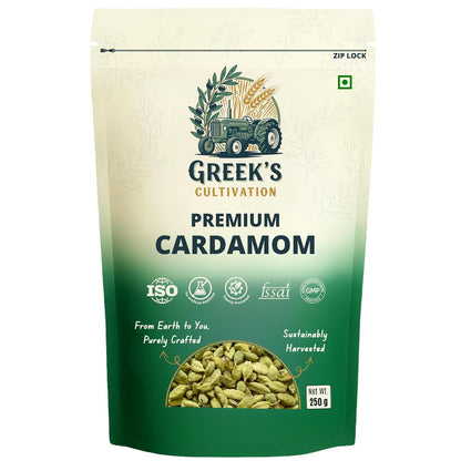 Greek's Cultivation Premium Green Cardamom Bold 8mm,250g | Handpicked Whole Elaichi Pods | Fresh Aroma & Bold Flavor for Chai, Biryani, Curries, Desserts, Baking & Indian Spices