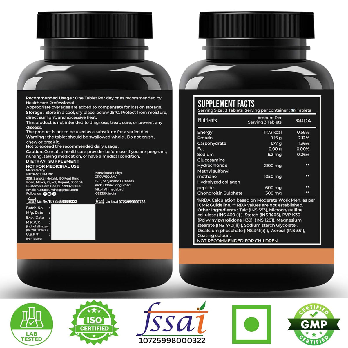 Nutrasium Glucosamine Tablets For Joint Support Supplement with Collagen & Glucosamine Chondroitin MSM | Joint support | Joint Pain Tablets - 45