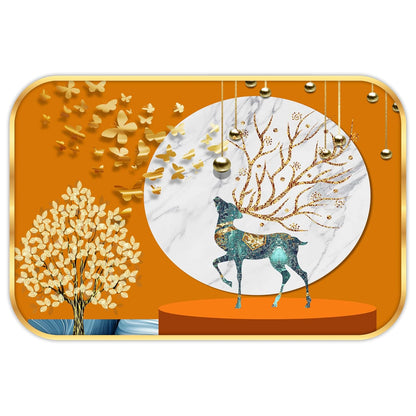 Abstract deer modern art Premium Sparkle Lamination Finished Surface Golden Slim Frame 30 cm x 46 cm Large Size, For Home/Office/Hotel painting MG17