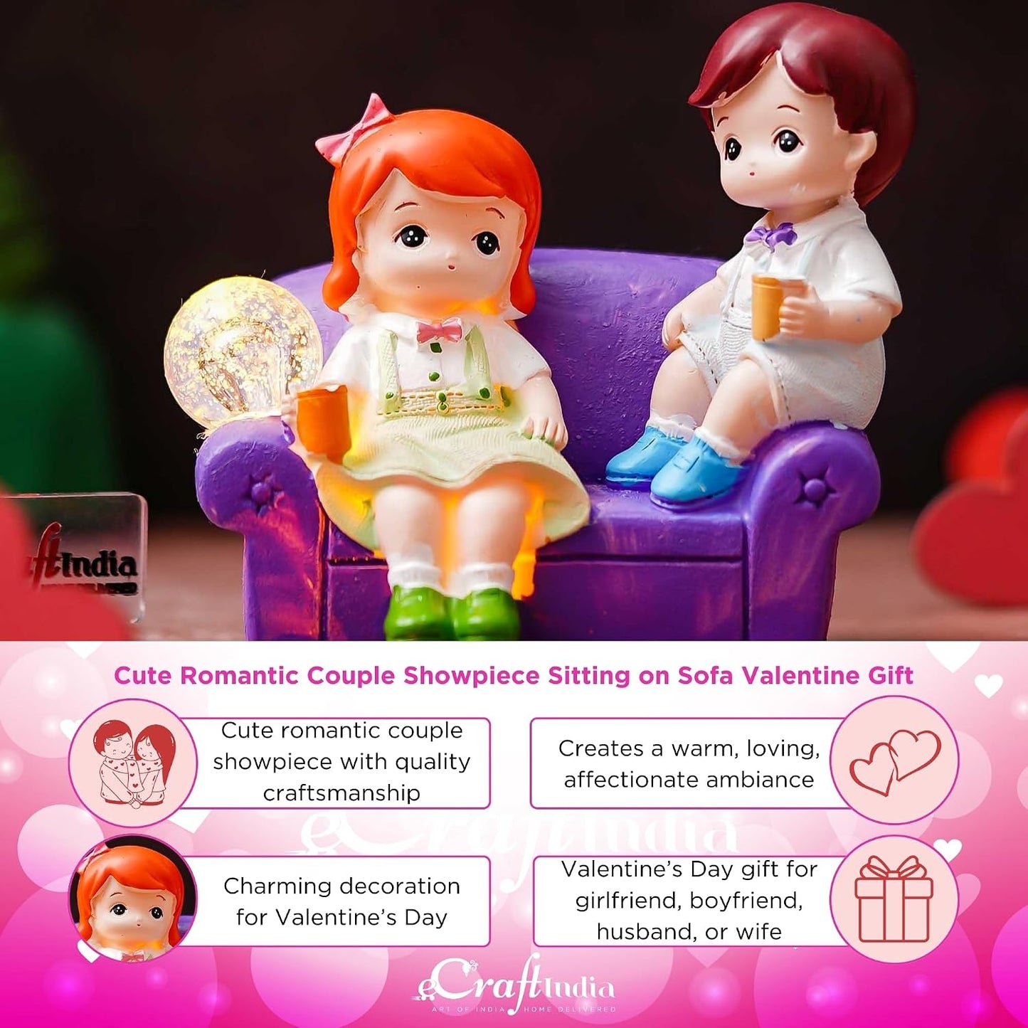 eCraftIndia Cute Romantic Couple Showpiece Sitting on Sofa | Anniversary Valentine Gift for Girlfriend Boyfriend Husband Wife Special Love Her Him | Valentine Day Decoration Items