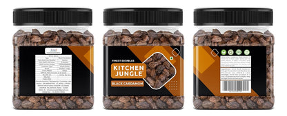 Kitchen Jungle Premium Black Cardamom (Kali Elaichi) 100g | Bold Whole Badi Elaichi Pods | Strong Smoky Aromatic Spice for Biryani, Garam Masala, Curries & Indian Cooking