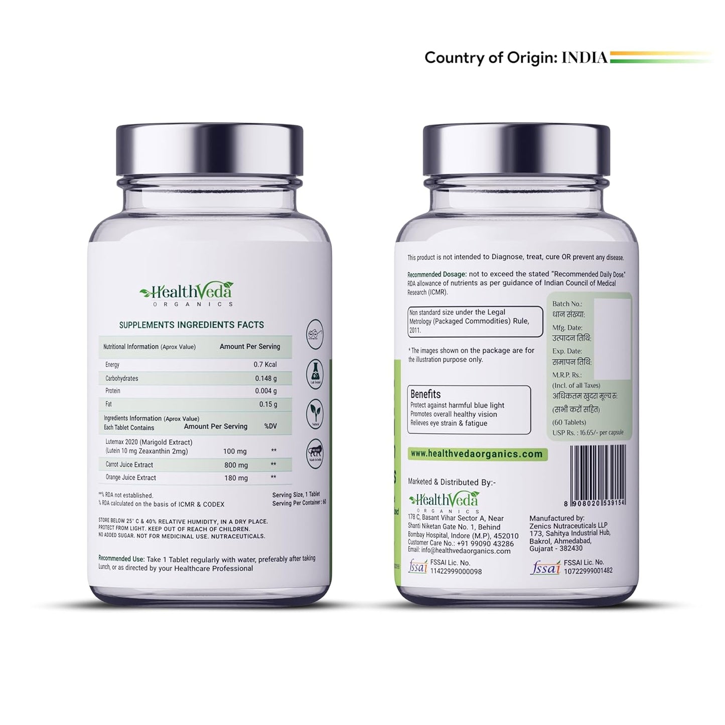 Zephivo HEALTH VEDA ORGANICS PRIVATE LIMITED Plant Based Eye Care with Lutemax 2020 I 60 Veg Tablets I Protects from Blue Light & Improves Vision I For both for Men & Women