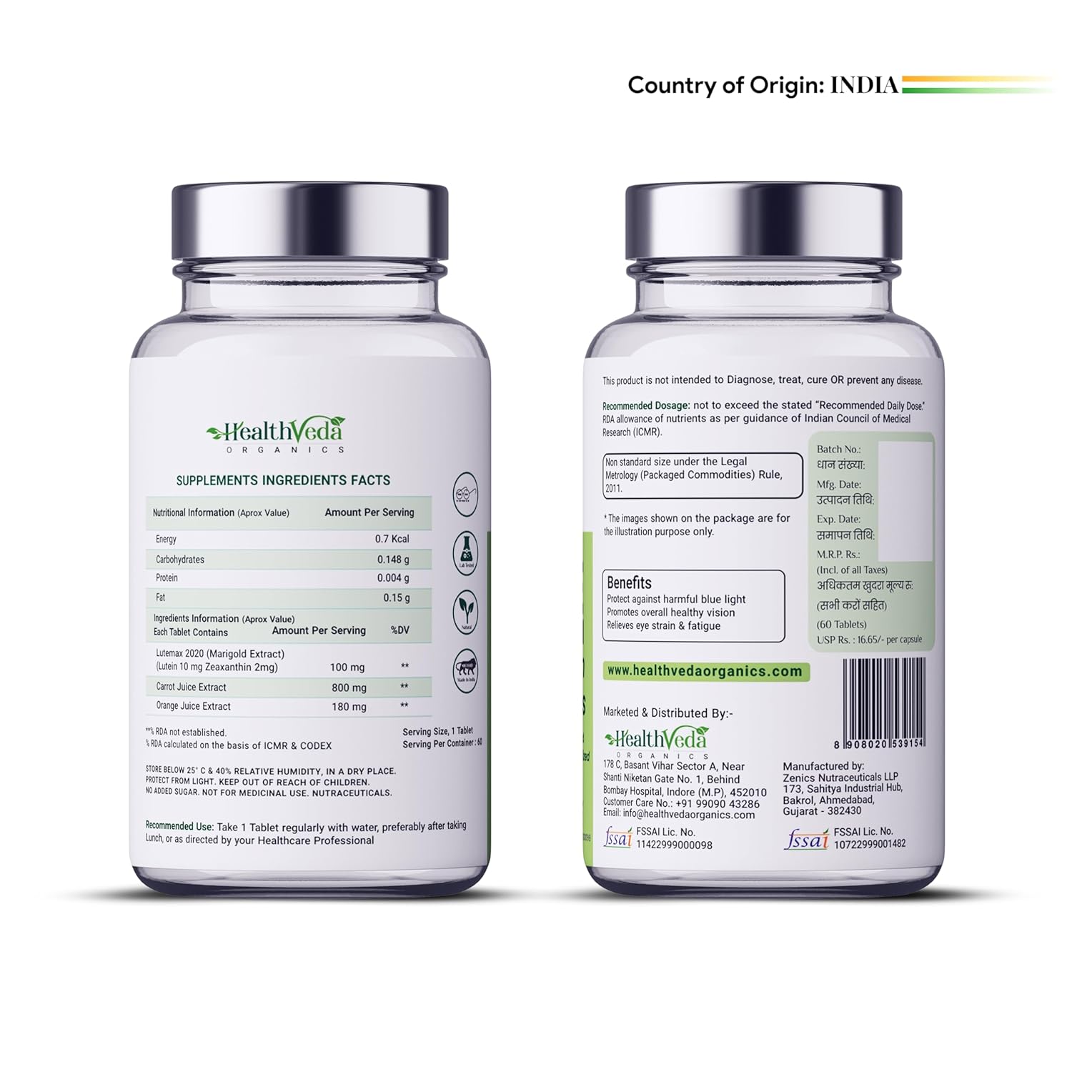 Zephivo HEALTH VEDA ORGANICS PRIVATE LIMITED Plant Based Eye Care with Lutemax 2020 I 60 Veg Tablets I Protects from Blue Light & Improves Vision I For both for Men & Women