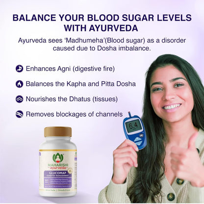 Zephivo Maharishi Ayurveda Glucomap For Diabetes Management With Jamun,Karela,Neem,Arjuna Help Control Blood Sugar Levels Natural Glucose Regulator Helps In Blood Sugar Metabolism 60 Tablets
