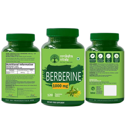 Vruksha Vitals 99% Berberine Extract 1000 mg - 120 tablets/Capsules Powder Supplement