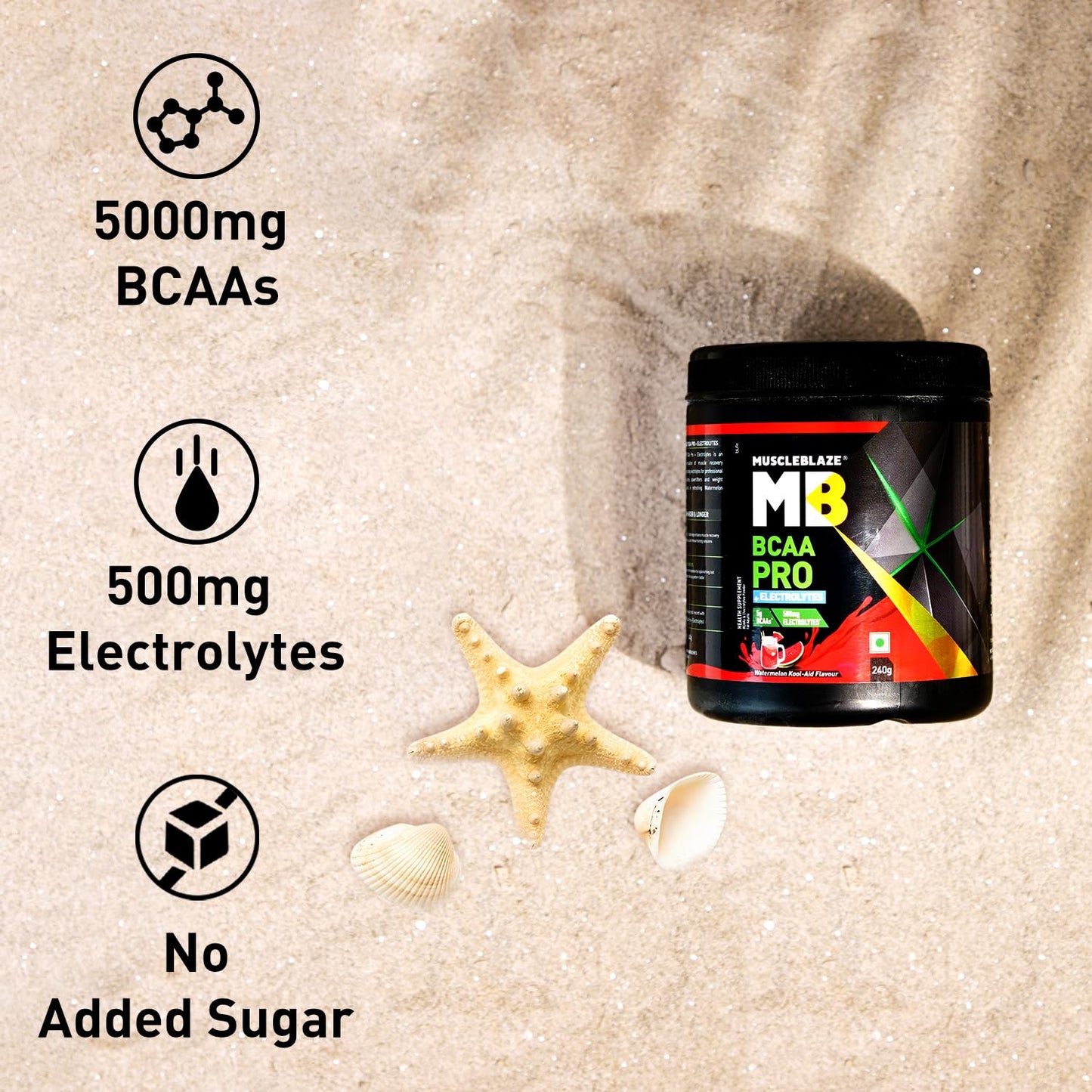 MuscleBlaze BCAA Pro Powder, Powerful Intra Workout (240g, 30 Servings) | With 5g BCAAs & 500mg Electrolytes