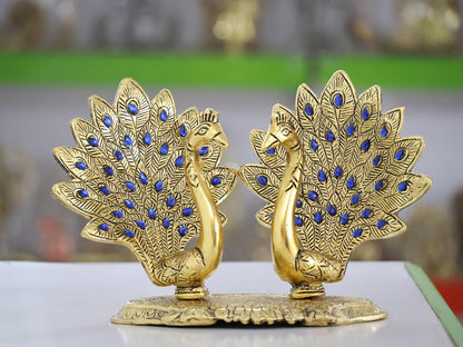 Double Peacock Metal Statue, Lovers Peacock Couple, Animal Showpiece Figurines, Feng Shui as Table Top Figurine for Living Room, Office, Bedroom, Decorative