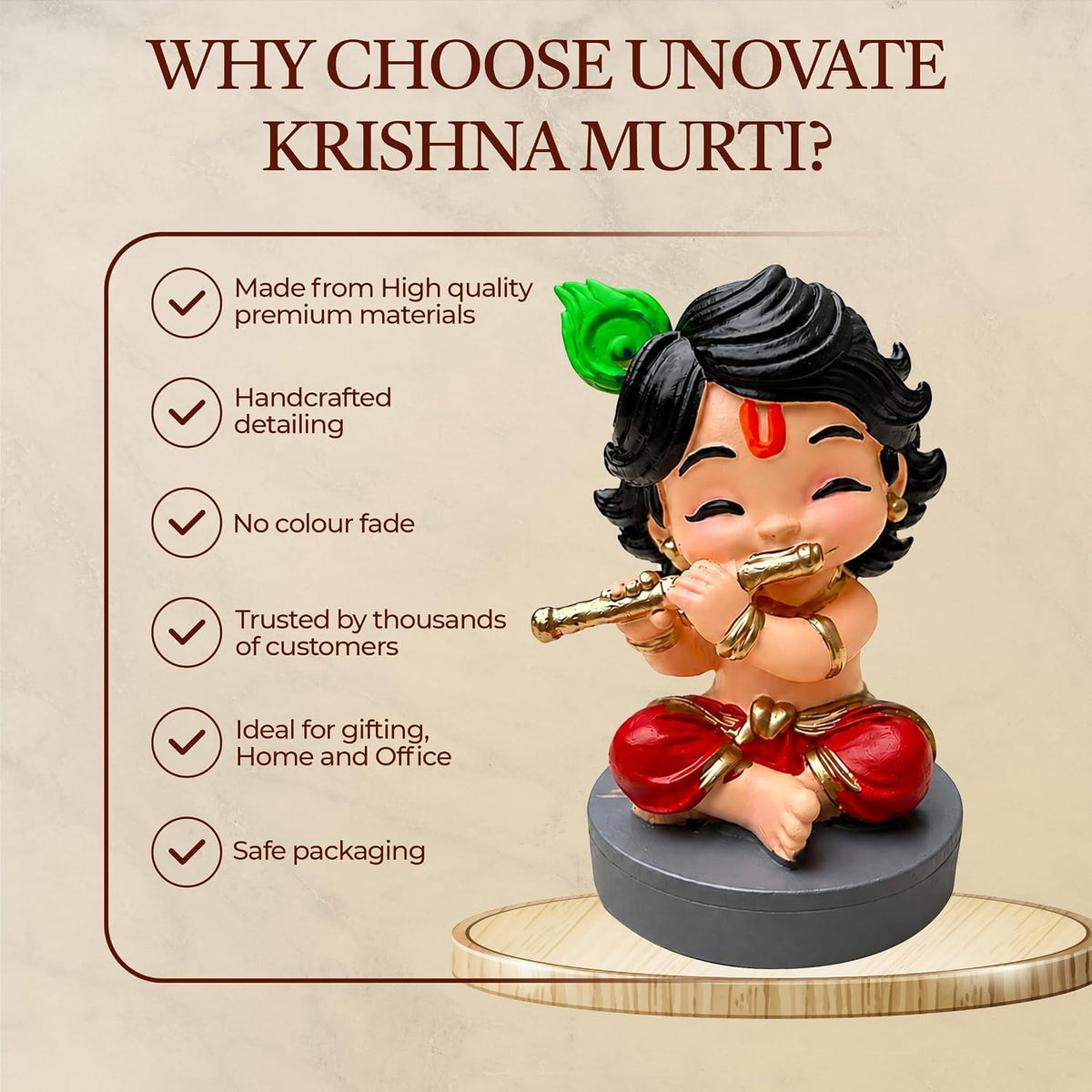 UNOVATE Krishna Idol Small for Car Dashboard | Krishna Murti | Multicolor