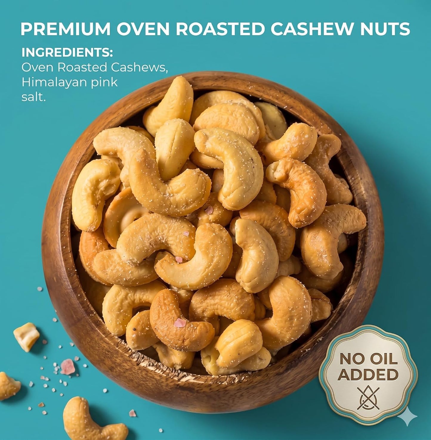 farm2nut Oven Roasted & Salted Cashew Nuts | Crunchy Whole Kaju | Oil-Free & Low Sodium Dry Roasted Cashews | Healthy Vegan Protein Snack | Jumbo Size Premium Cashews