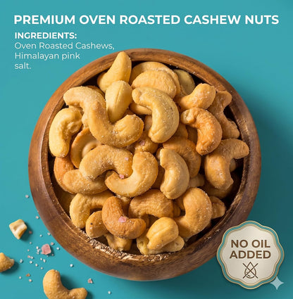 farm2nut Oven Roasted & Salted Cashew Nuts | Crunchy Whole Kaju | Oil-Free & Low Sodium Dry Roasted Cashews | Healthy Vegan Protein Snack | Jumbo Size Premium Cashews