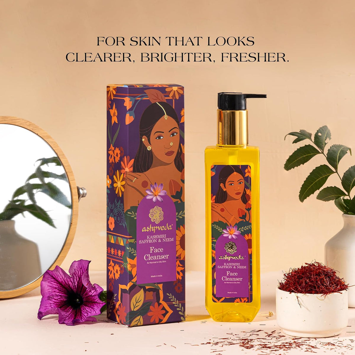 Ashpveda Ayurvedic Face Wash Cleanser with Kashmiri Saffron & Neem Gentle Exfoliating Cleanser, Removes Oil & Dirt, Hydrates & Refreshes Skin (100ml)