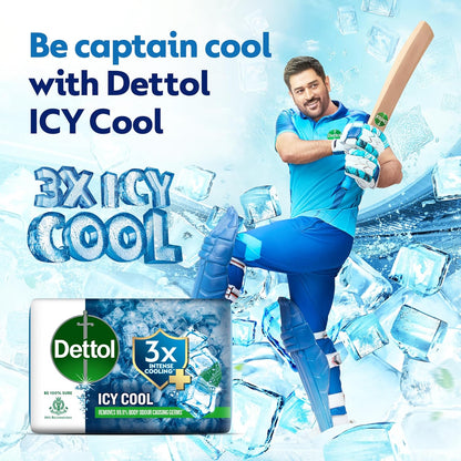 Dettol Icy Cool Bathing Soap Bar With 3x intense cooling (400gm), 100gm - Pack of 4