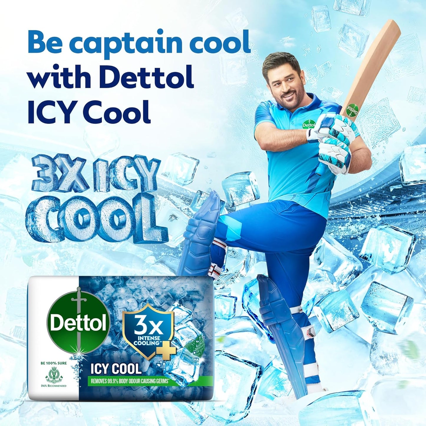 Dettol Icy Cool Bathing Soap Bar With 3x intense cooling (625gm), 125gm - Pack of 5