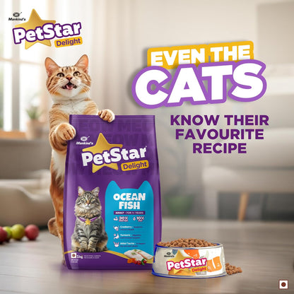 Mankind PetStar Adult Cat Food – Ocean Fish Flavour (1 KG) | Complete Nutrition with Taurine & Omega for Urinary, Digestive & Heart Health