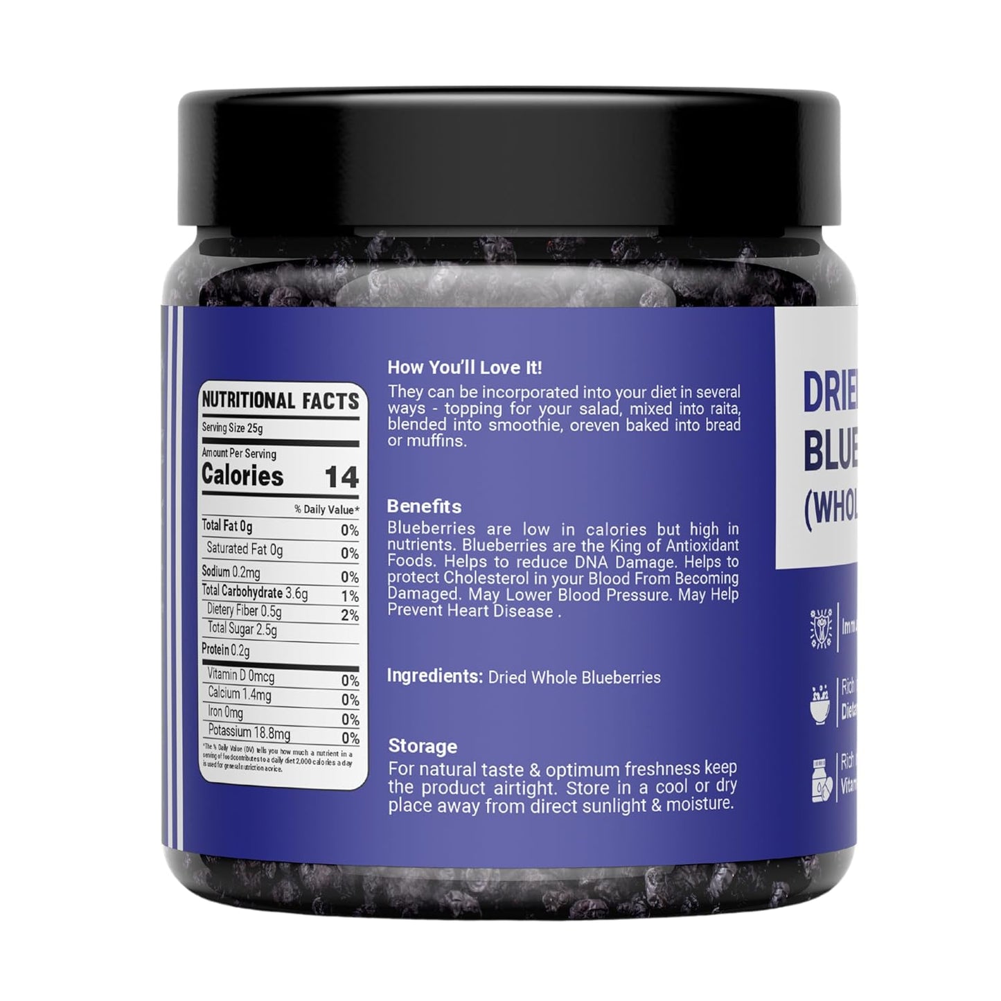WELLAYA Premium Blueberry | Dry Fruit | High Nutrient and Antioxidant | Healthy & Tasty Whole & Dried Blueberry | Rich in Calcium and Vitamin K | Vegan