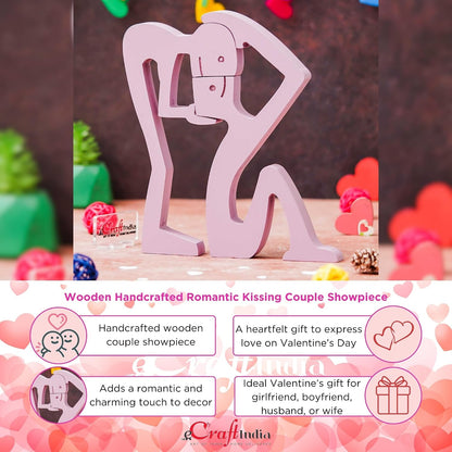 eCraftIndia Wooden Handcrafted Romantic Kissing Couple Showpiece | Valentine Gift for Girlfriend Boyfriend Husband Wife Special Love Her Him | Valentine Day Decoration Items