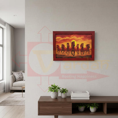 Seven Red Horse Painting With Frame | Natural Paintings for Living Room | Size 33 x 23 cm | Wall Scenery for Bedroom, Office, Home Decor | Pack Of 1