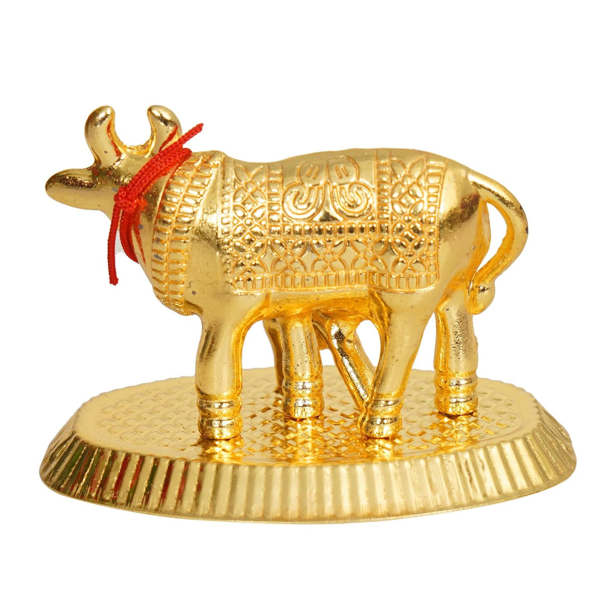 Oxidized Metal Religious kamdhenu Cow with Calf Handmade Handicraft Idol for Home Decor Gift Item