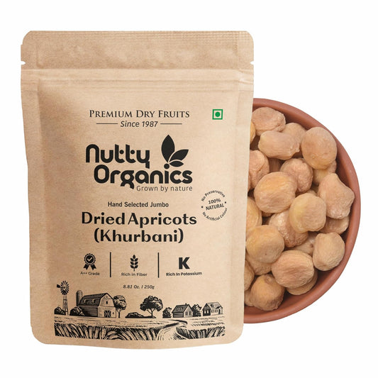 Nutty Organics Dried Apricots Jardalu 250GM | Nutritious | Rich in Iron | Tasty & Healthy Nuts Dry Fruits | Rich in Protein | Gluten Free