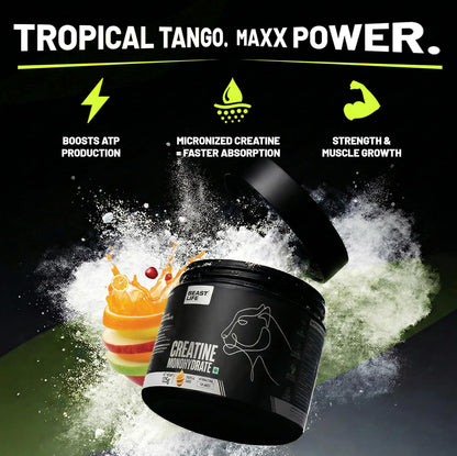BeastLife Micronised Creatine Monohydrate with Free Shaker | 125g | 33 Servings | Tropical Tango | NABL Lab Tested | Rapid Absorption for Muscle Strength & Athletic Performance | Super Micronised Creatine Powder