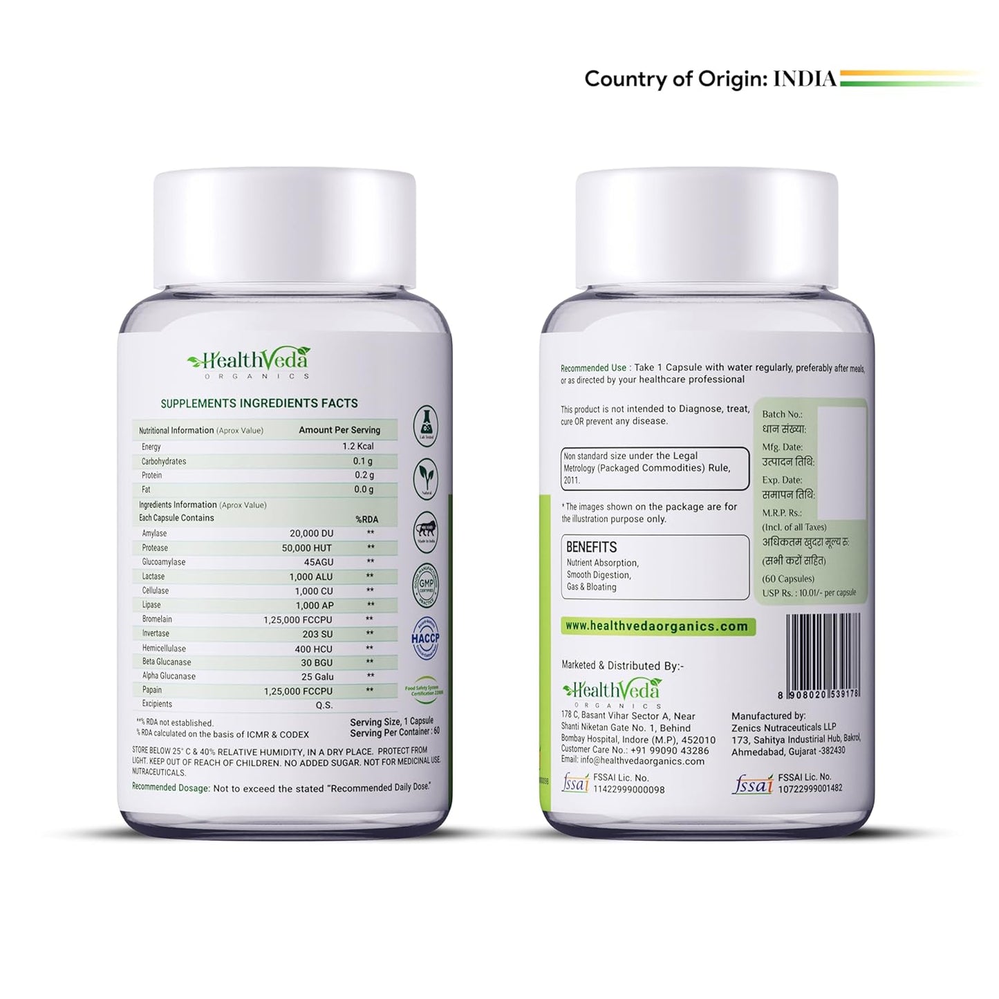 Zephivo Health Veda Organics Digestive Enzyme Capsules | For Better Digestive Function, Healthy Gut, & Health Management | 60 Veg Capsules for both Men & Women…
