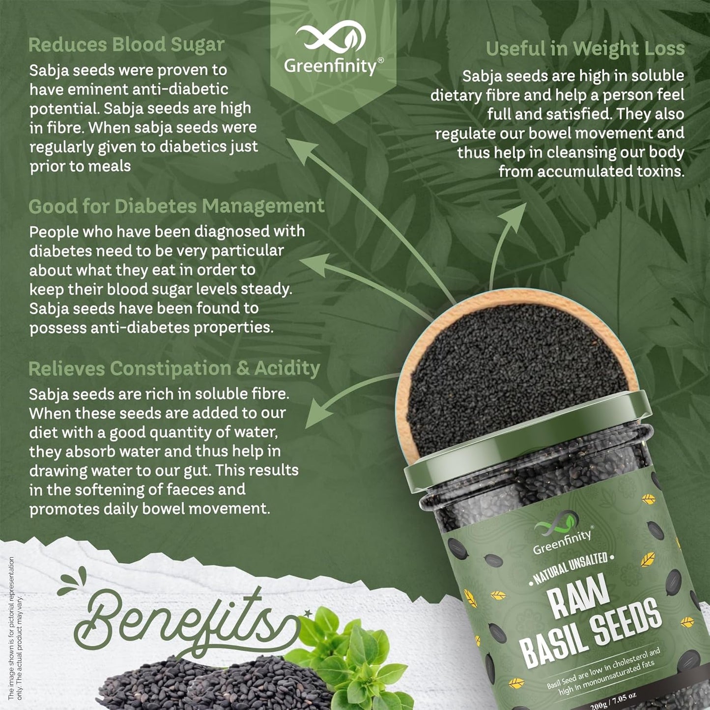 Greenfinity Hygienic Raw Sabja Basil Seeds 200 Grams Nutrient-Rich, Pure Basil Seeds For Healthy Drinks, Smoothies, And Recipes