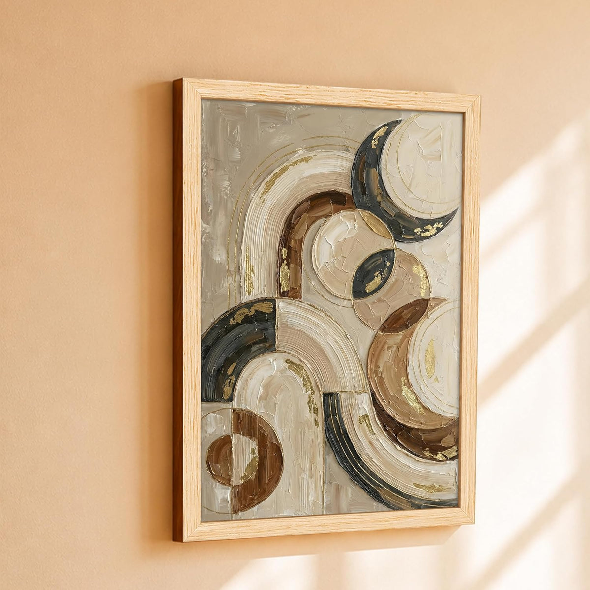 Modern Abstract 3D Textured Embossed Arch Painting for Living Room, Neutral & Gold Geometric Arches Rectangular Shape Framed Wall Painting for Home Decor (Size: 13x17 Inch)