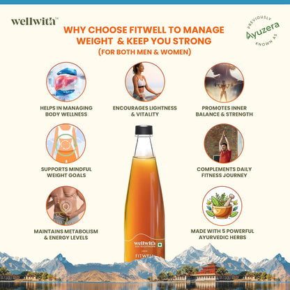 Wellwith by Ayuzera Sea Buckthorn Fitwin(Fitwell) Juice 300ml | Makes 50 Glasses | Natural Vitamin C, Omega 3 6 7 9, Antioxidants | Immunity, Skin Glow & Gut Health Support | Herbal Juice Supplement