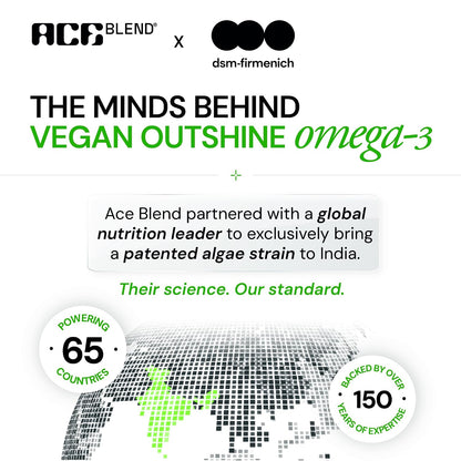 Ace Blend Outshine Omega 3 Vegan with 385mg EPA + DHA per Softgel | Full Spectrum Algal Oil | 700mg Algal Oil | Plant-Based Omega 3 Supplement | For Men & Women | 30 Softgels