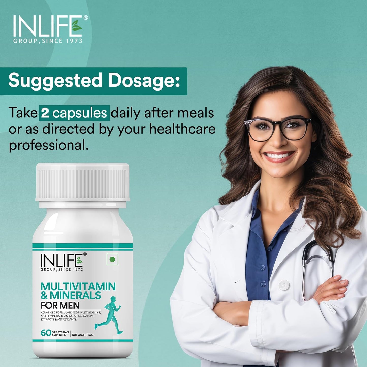 INLIFE Multivitamin for Men with Biotin Ginseng Ashwagandha Zinc Magnesium Vitamin D3 B12 & Minerals Amino Acids Antioxidants Daily Formula Supplement - 60 Capsules (Pack of 1, 60)