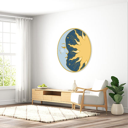 Sun and Moon modern art Premium Sparkle lamination Golden Slim Frame 50.8 cm x 50.8 cm Large Size, For Home/Office/Hotel painting GRL-36