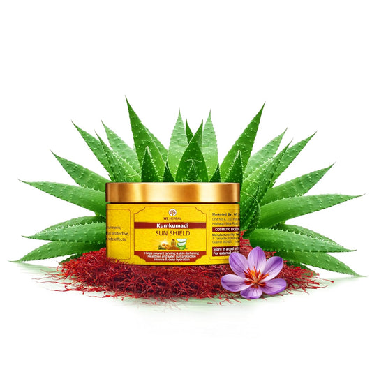 Kumkumadi Sunscreen 50gm, Ayurvedic Sun Shield with Saffron, Aloe Vera & Licorice, Sun Protection Without White Cast, Non Greasy, No Chemicals or Fragrance