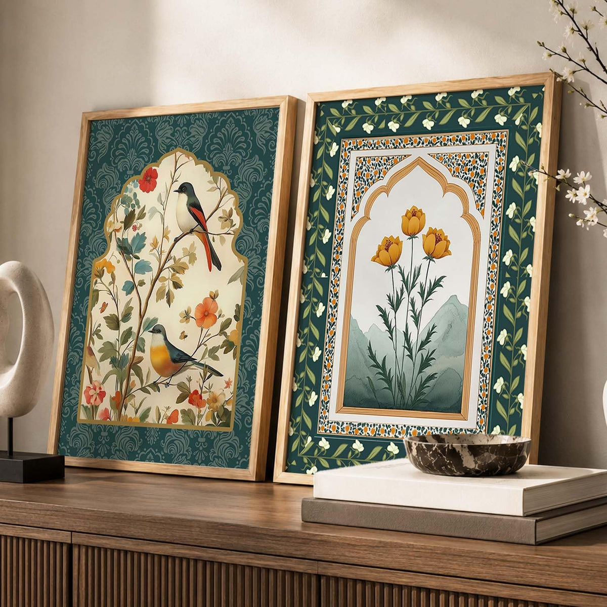 Indian Art Indian Traditional Madhubani Floral Paintings for Living Room | Painting for Wall Decoration| Framed Wall Painting for Home Room Bedroom Office Décor| Poster With frames (Art 5, (10x13 inch), Framed)