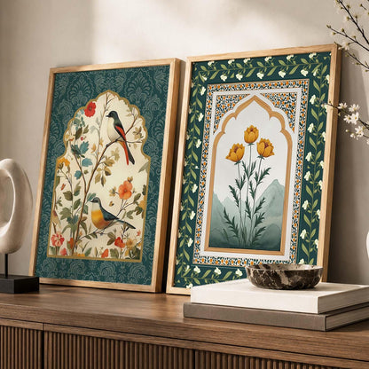 Indian Art Indian Traditional Madhubani Floral Paintings for Living Room | Painting for Wall Decoration| Framed Wall Painting for Home Room Bedroom Office Décor| Poster With frames (Art 5, (10x13 inch), Framed)