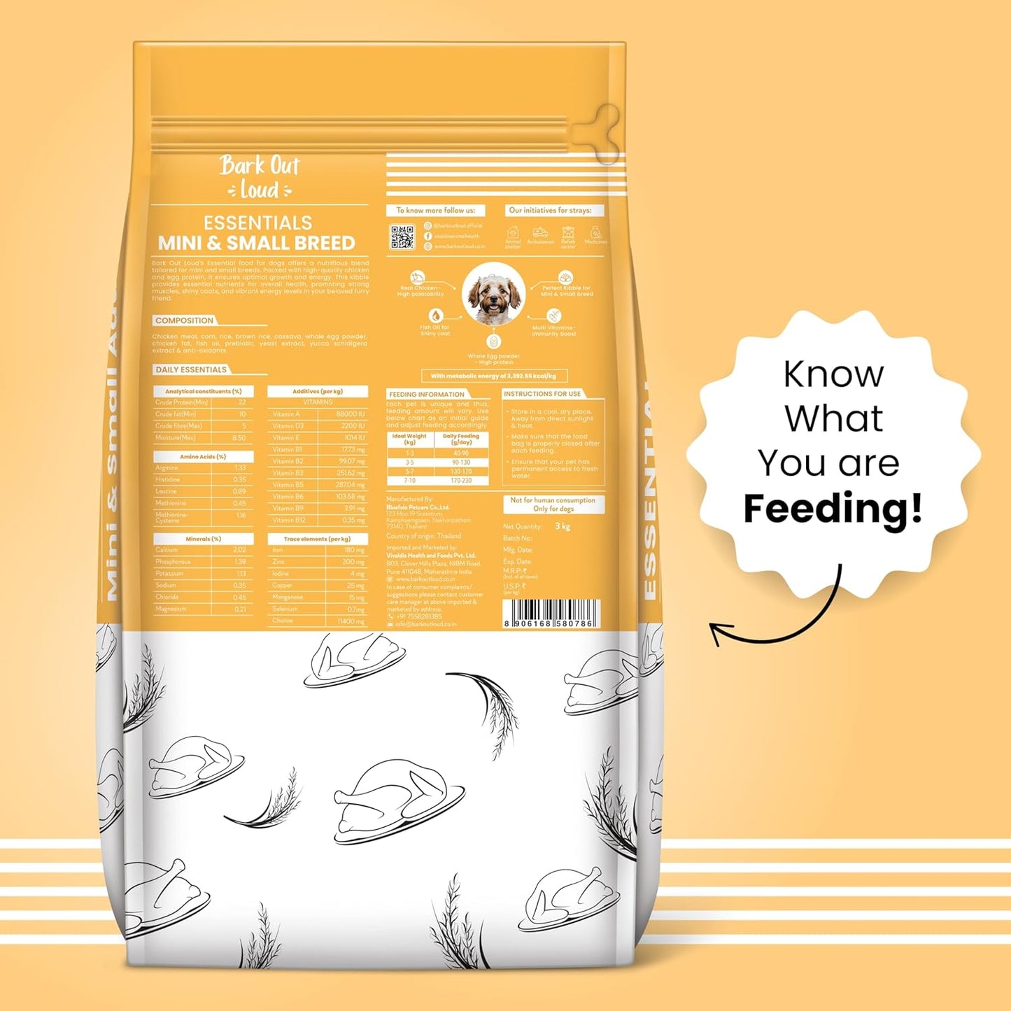 BARK OUT LOUD Essentials Small & Mini Breed Adult Dog Food Real Chicken & Egg | Gluten-Free, Prebiotics & Fish Oil for Immunity | Dry Dog Food for Shihtzu, Poodle - 1 Kg