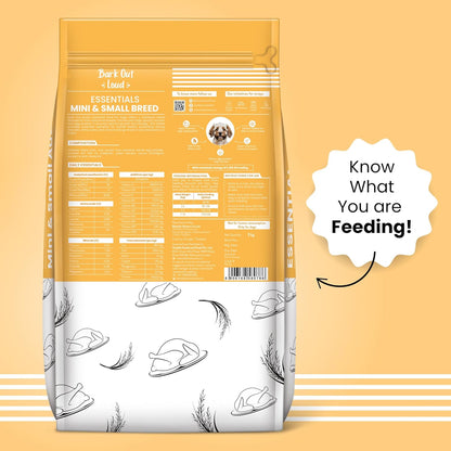 BARK OUT LOUD Essentials Small & Mini Breed Adult Dog Food Real Chicken & Egg | Gluten-Free, Prebiotics & Fish Oil for Immunity | Dry Dog Food for Shihtzu, Poodle - 1 Kg