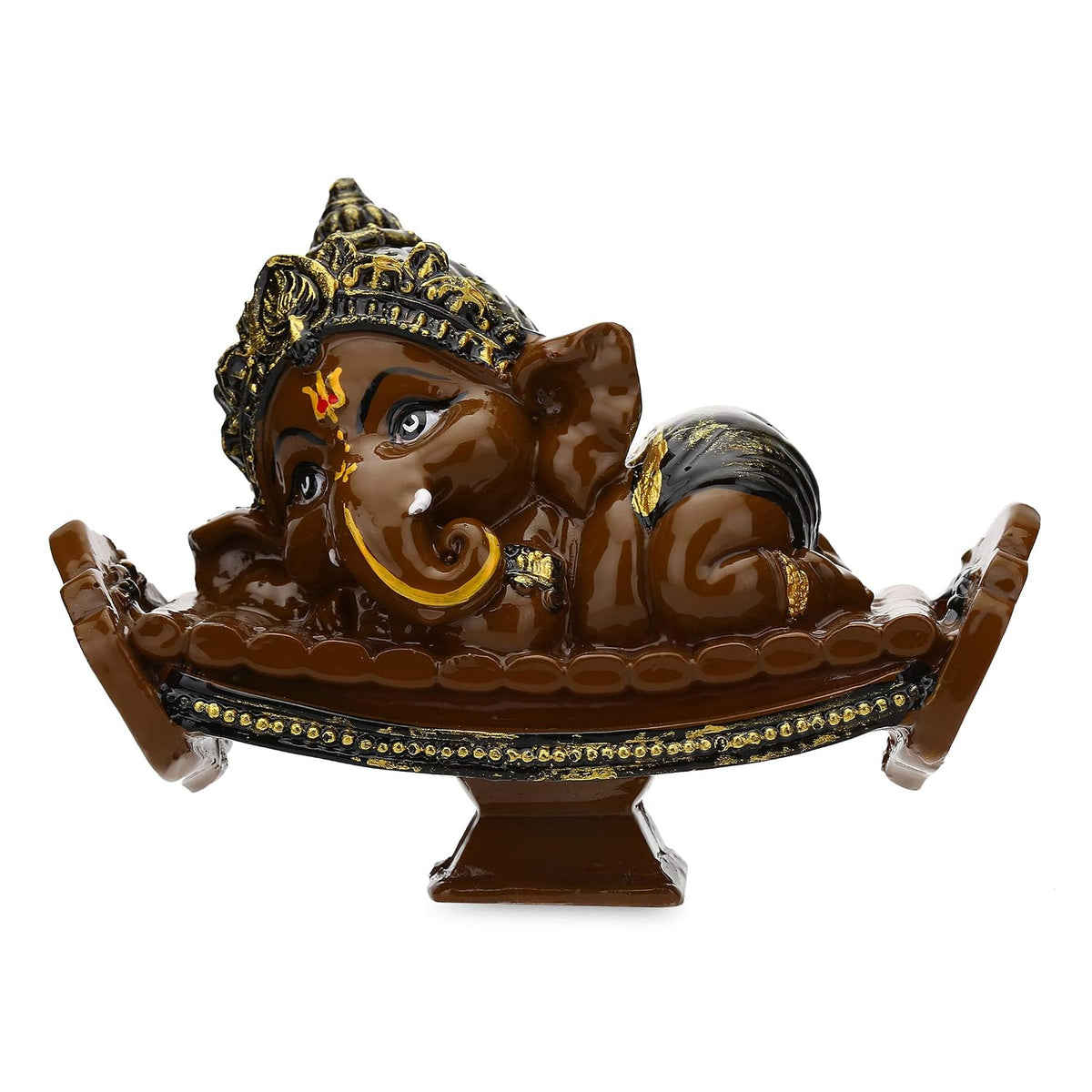 Beautiful Handcrafted Resine Little Ganesha Sitting on dholka Idol Sculpture | Showpiece for Home Decor and Office (BROWN01)