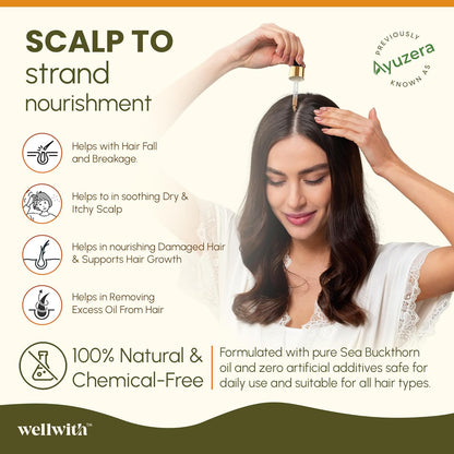 Wellwith (Ayuzera) Sea Buckthorn Berry Oil 10ml | Face & Hair Serum | Nourishing Oil | Omega 3,6,7 & 9 | Collagen Boosting | Dull Skin & Fine Lines & Dark Spots | For Smooth, Glowing Skin (Pack of 1)