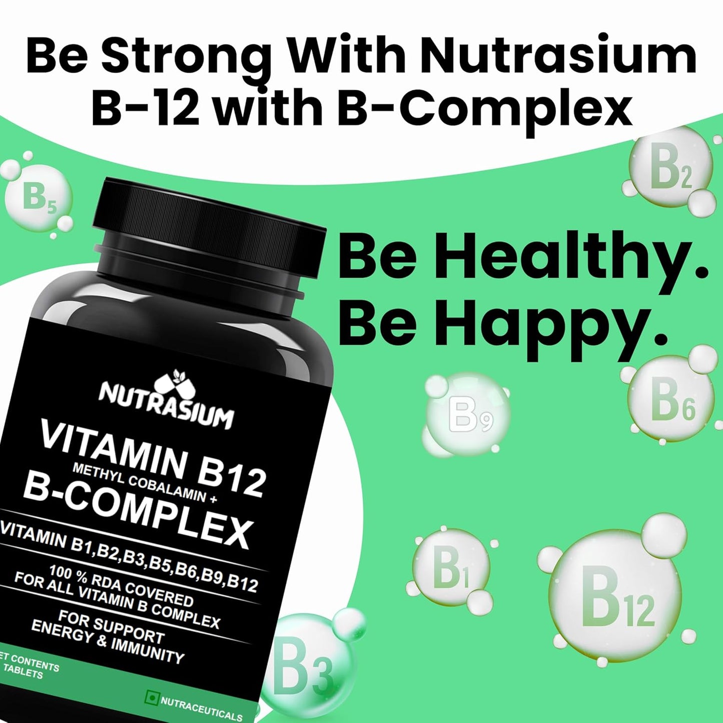 Nutrasium Vitamin B12 with B-Complex Tablets - 100% RDA for B Vitamins with B1, B2, B3, B5, B6, B9 & Vitamin B12 | Vitamin B Complex Supplements for Women & Men - 120 Vegetarian Tablets
