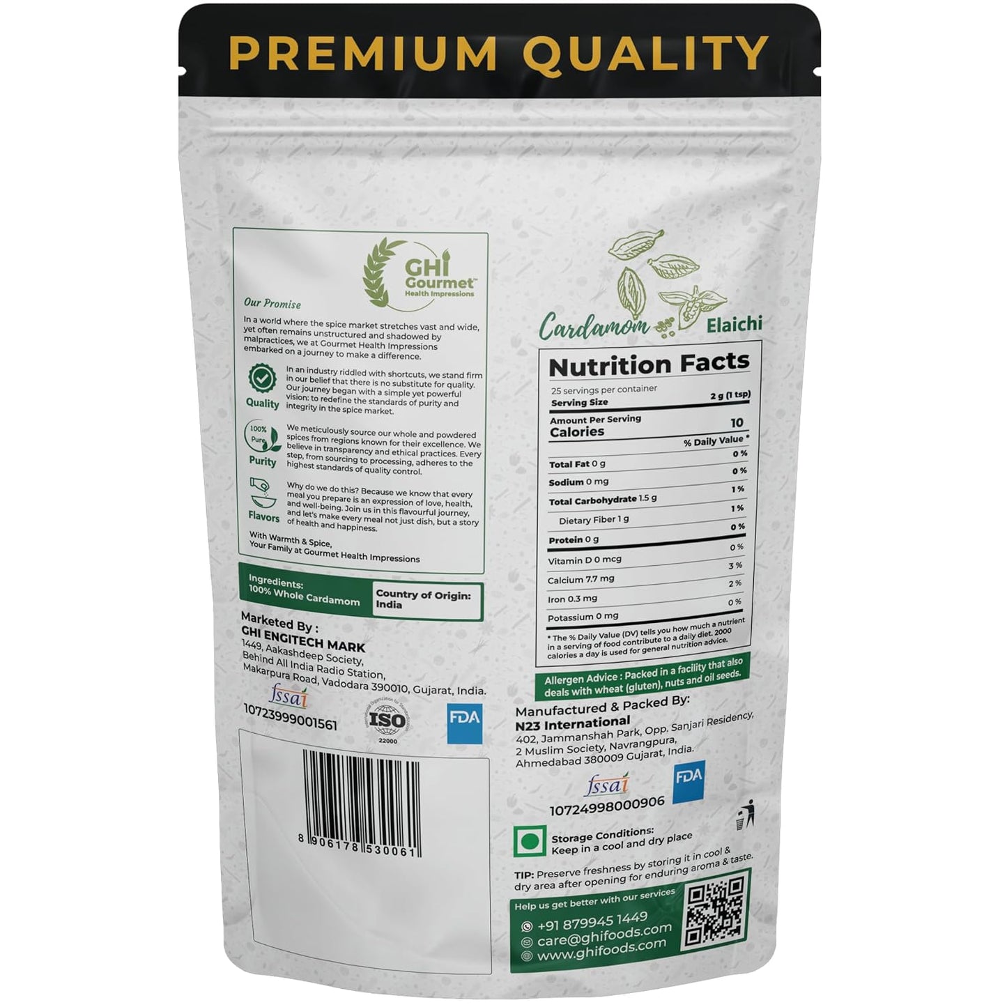 GOURMET HEALTH IMPRESSIONS | Superior Grade Whole Green Cardamom (Elaichi) - 8MM BOLD Size | Large Size | Aromatic Green Pods, Non-GMO - Perfect for Culinary & Aromatic Uses | GHI Foods