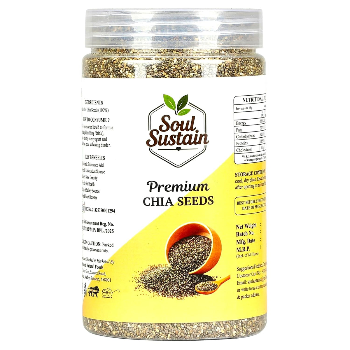 Chia Seeds Raw Superfood Omega‑3 ALA Rich, High Fiber Nutrition, Plant Protein Boost, Gut Health Support, Diet Friendly, Smoothies & Puddings, Baking & Meal Toppers, Seeds for Daily Use