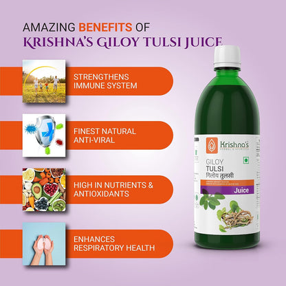 Krishna's Giloy Tulsi Juice, Enriched With Goodness of Giloy & Tulsi, No Artificial Colors or Flavours & Gluten Free - 1000 ml (Pack of 1)