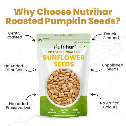 Nutrihar Roasted Sunflower Seeds 100g | Unsalted, Dry Roasted Sunflower Seeds for Eating | No Added Oil | Rich in Vitamin-E & Fibre