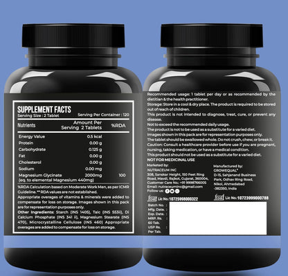 Nutrasium | Magnesium Glycinate 2000 mg | Chealated Magnesium Supplement For Natural Sleep, Muscle Relaxation, Nerve Function, Heart & Bone Health, Stress & Calmness | 120 Tablets