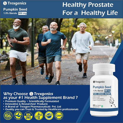 Trexgenics PUMPKIN SEED EXTRACT 500 mg Prostate, BPH, Urinary Tract Health Support (60 Veg Capsules) (Pack of 1)