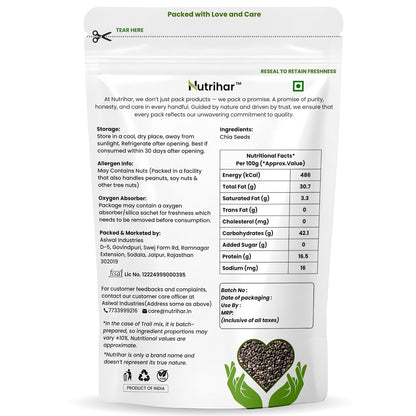 Nutrihar Premium Chia Seeds 100g | Rich in Calcium, Protein & Fibre | 100% Clean, Triple Sortex Chia Seeds 100 gm