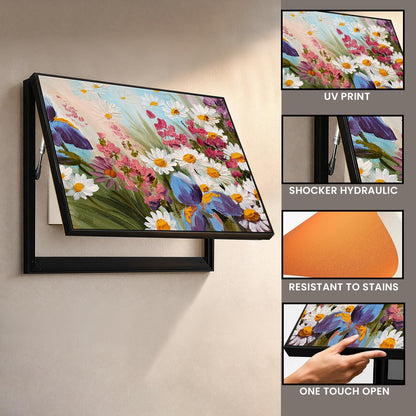 Electric MCB Box Cover Frame With Hydraulic Decorative Painting Abstract Daisy Flower Painting Electrical Panel box Cover, Switch Box Frame Will Fit Max 10x14 inch Switch Board, Outer Size 13X17 Inch