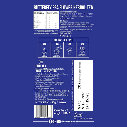 BLUE TEA - Butterfly Pea Flower Tea - 60+ Cups | SUPER ANTIOXIDANT | Caffeine Free || Aparajita - Shankhpushpi || Flower Based - Herbal Tea | Reusable Pet Jar