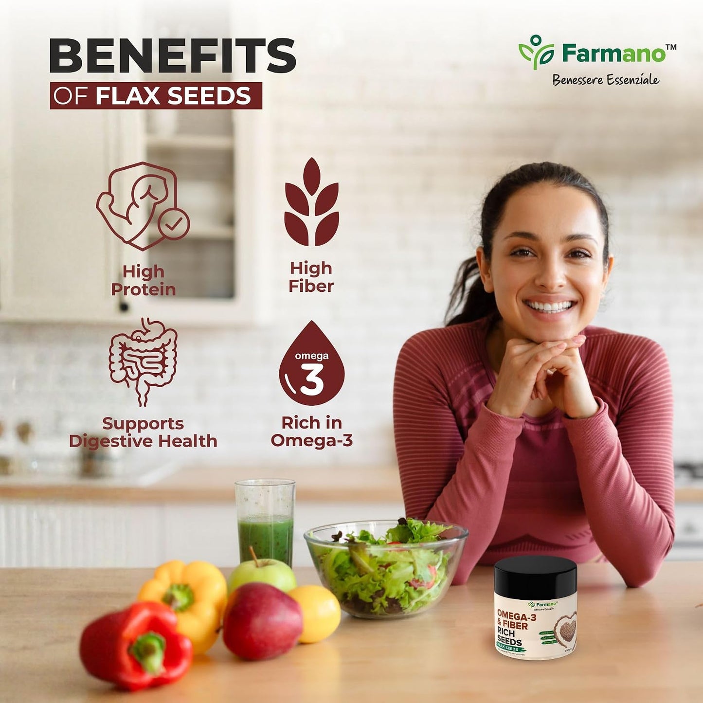 Farmano Raw Flax Seeds | Omega-3 & High Fiber | Premium Quality | 200g | Raw Alsi Seeds Unroasted, Omega 3 & Fibre Rich, Heart Health & Digestion Support, Weight Management, 100% Natural