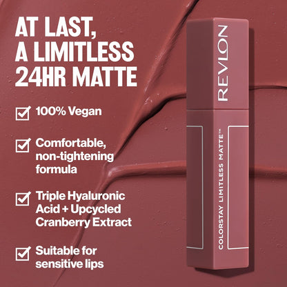 Revlon ColorStay Limitless Matte Liquid Lipstick, Vegan Formula, No-Budge, Longwear Lip Color, Long Lasting, Lightweight/Comfortable, Waterproof, 007 Icon Era, 5 ml